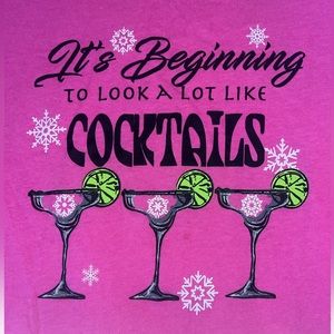 Cocktails & Snowflakes Winter Fun LS Tshirt Pink Woman’s size PM long Kiwi Fresh